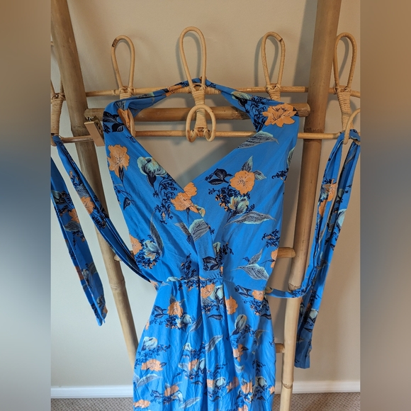 Vintage Diane Von Furstenberg 100% Silk Blue And Peach Jumpsuit Size 10 - Picture 3 of 5